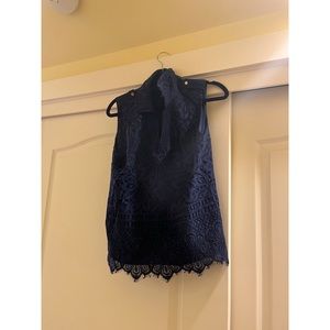 Navy blue tank blouse with lace details